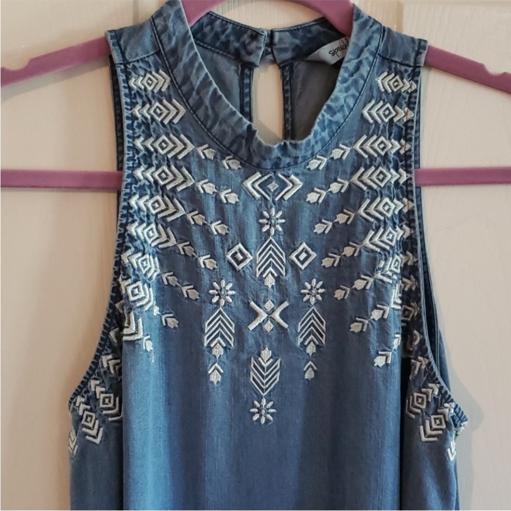 Speechless Chambray Embroidered Sleeveless Dress - Picture 2 of 9